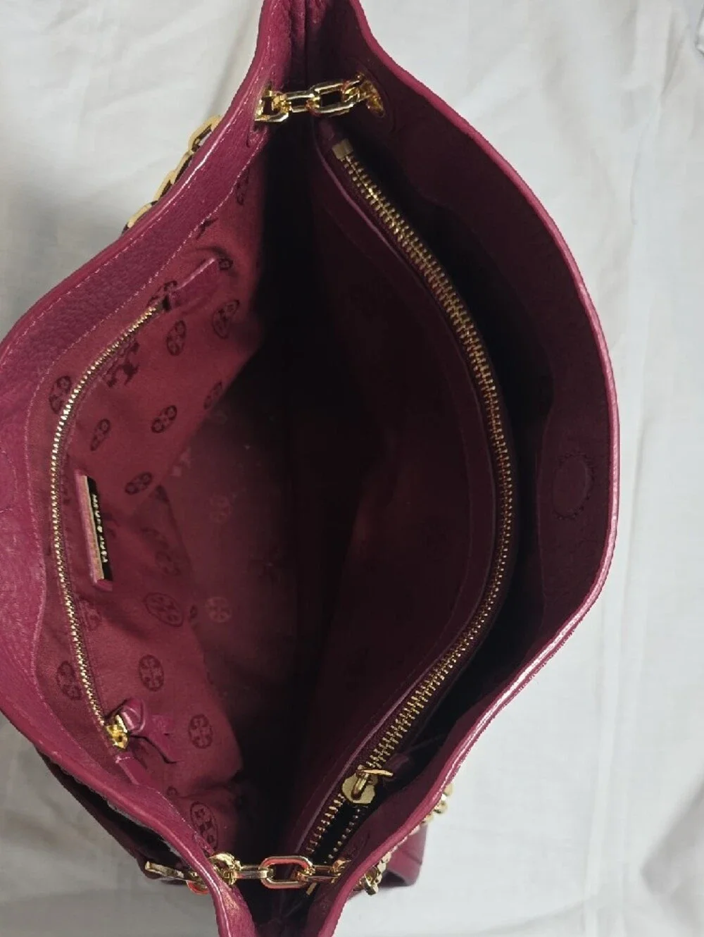 Tory Burch Burgundy Leather Chain-Handle Tote